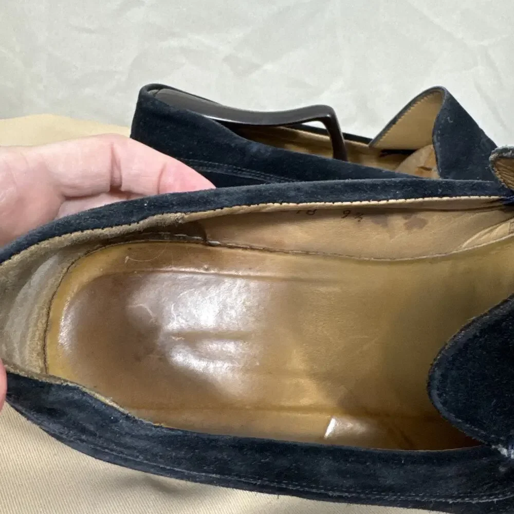 Bruno Magli Men 9.5 Navy Blue Suede Loafers Moc Toe Italian Luxury Shoe Heritage